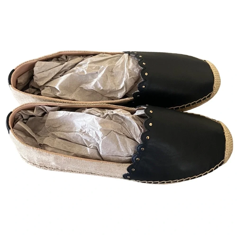 Kate Spade Espadrilles Women 8.5B Navy Excell Scalloped Studded Canvas Leather
